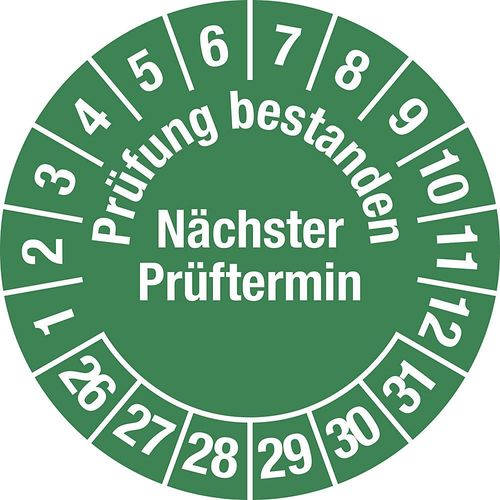 Prüfung bestanden, Dokumentenfolie, Ø 30 mm, VE 10 Stk, 26 - 31, grün kaiserkraft
