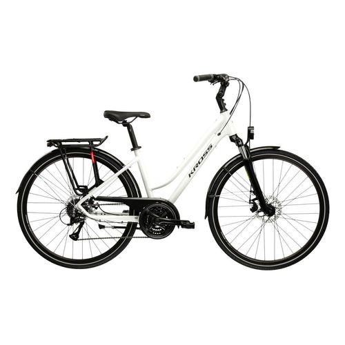 Trekkingrad KROSS "Damen-Trekkingrad 28" Trans 3.0 weiß 24 Gänge" Gr. 48, weiß, schwarz, Fahrräder, 48cm, 28 Zoll (71,12cm) hinten: 28 Zoll (71,12cm), KROSS Damen-Trekkingrad 28" Trans 3.0 weiß 24 Gänge
