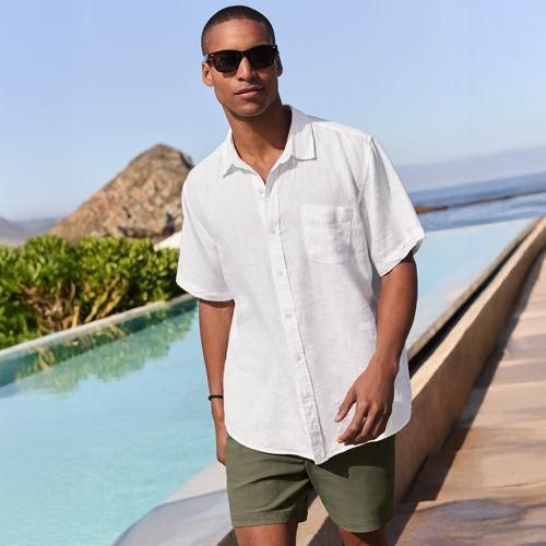 Leinenhemd mit kurzen Ärmeln, Classic Fit, Herren,  Weiß, Leinen, by Lands' End