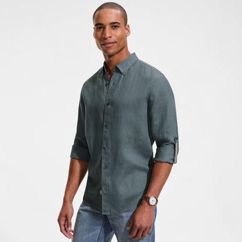 Hemd aus reinem Leinen mit Rollärmeln, Herren,  Grün, Leinen, by Lands' End