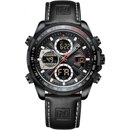 Herren Digital-Analog Quarzuhr mit Lederarmband – Militär-Stil, wasserdicht, Multifunktion, LED, Datum & Chronograph – sportlich & elegant