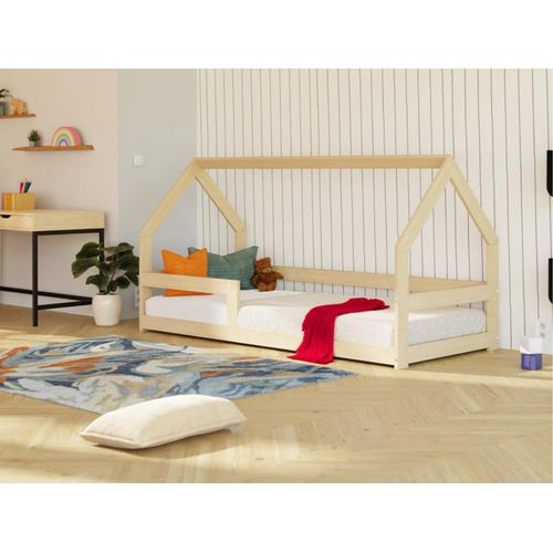 Niedriges Hausbett SAFE 8-in-1 aus Holz mit Barriere 90x180 cm Weiß, Mit einer Barriere