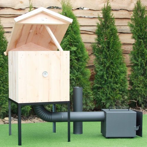 ADGO Erlenholz Räucherkammer, Räucherkammer mit Vordach für Fleisch 25x25x30 cm