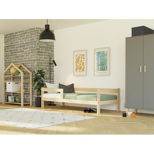 Einzelbett aus Holz SAFE 5-in-1 mit Barriere 90x180 cm Beige, Mit zwei Barrieren