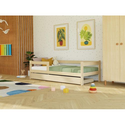 Einzelbett aus Holz SAFE 5-in-1 mit Barriere und Aufbewahrungsschublade 90x180 cm Petroleum, Mit zwei Barrieren