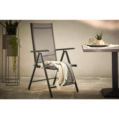 Gardenson Gartensessel, Anthrazit, Metall, Textil, Flachrohr, 56x106x66 cm, faltbar, Gartenmöbel, Gartenstühle, Gartenstühle