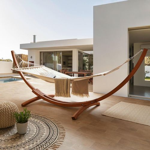Ambia Garden Hängematte, Braun, Beige, Holz, Textil, Eukalyptusholz, massiv, 320x120x120 cm, Gartenmöbel, Hängematten