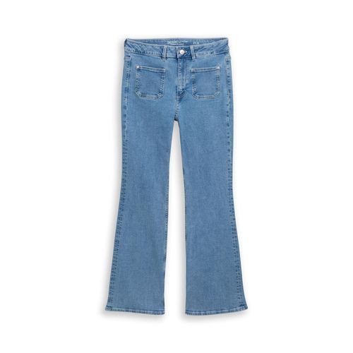 TOM TAILOR DENIM Damen TTAVA FLARED Jeans mit aufgesetzten Taschen, blau, Uni, Gr. 29/32