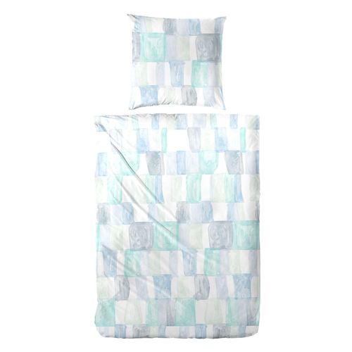 Bettwäsche PRIMERA "Perkal-Bettwäsche Watercolor Check", blau, B/L: 155cm x 220cm, 1 Stk., 1 Stk., Perkal, B/L: 80cm x 80cm, 2 Stk., Perkal, Obermaterial: 100% Baumwolle, Bettwäsche, Bettwäsche, mit Karo-Muster