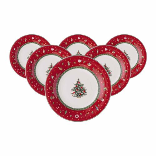 Frühstücksteller VILLEROY & BOCH "Frühstücksteller Toy's Delight ø 21,5 cm 6er Set rot", rot, B:21,5cm H:2,1cm L:21,5cm Ø:21,5cm, Speiseteller, Mikrowellengeeignet
