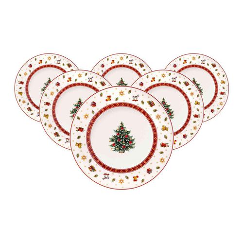 Frühstücksteller VILLEROY & BOCH "Frühstücksteller Toy's Delight ø 21,5 cm 6er Set weiß", weiß, B:21,5cm H:2,1cm L:21,5cm Ø:21,5cm, Speiseteller, Mikrowellengeeignet