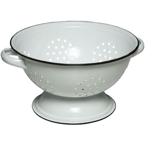 Schüssel AMBIENTE HAUS "Sieb aus Emaille in Antikweiß", weiß, B:27cm H:14cm T:23cm, Emaille, Schüsseln, Schüssel