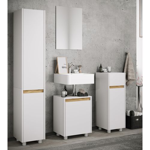 Midischrank VCM "Midischrank mit Schublade Drehtür Cosila 85x30x32", braun (weiß, honig, eiche), B:30cm T:32cm, Obermaterial: 100% Holz Wood., Schränke, Midischrank