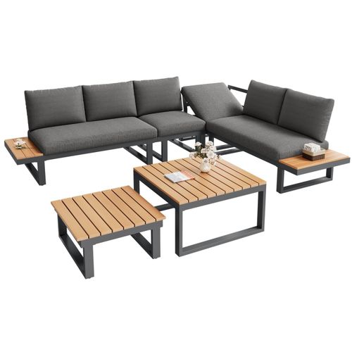 Gartenmöbel-Set,Eckstellung,mit verstellbarer Neigungsfunktion (5-stufig, bis 55°)verzinktes Stahlrohr,mit zwei Couchtischen