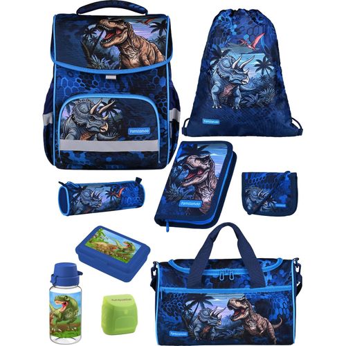 Familando Schulranzen-Set 9-teilig BASIC-PLUS Schultasche T-REX DINO ab der 1. Klasse