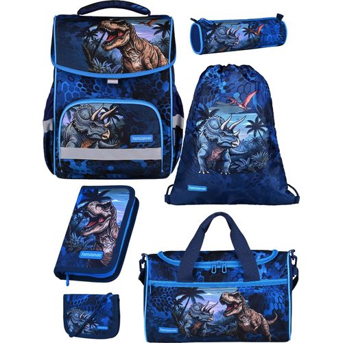 Familando Schulranzen-Set 6-teilig BASIC-PLUS Schultasche T-REX DINO ab der 1. Klasse