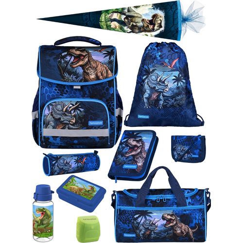 Familando Schulranzen-Set 10-teilig BASIC-PLUS Schultasche T-REX DINO ab der 1. Klasse