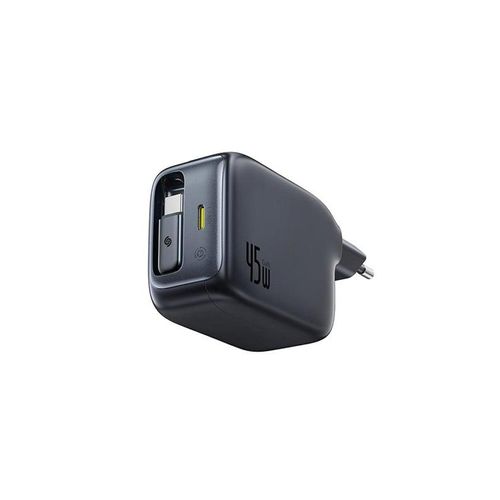 Baseus EnerCore CJ11 45W Wall Charger with USB-C Port and Retractable USB-C Cable - Black