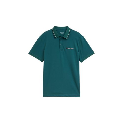 TOM TAILOR Herren Piqué Poloshirt mit print, grün, Uni, Gr. S