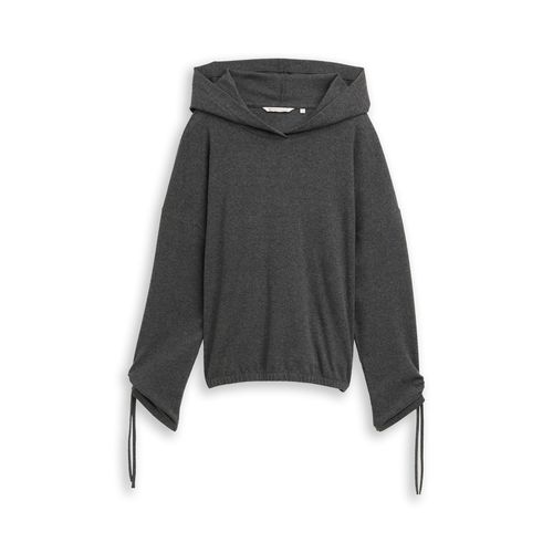 TOM TAILOR DENIM Damen Loose Fit Langarmshirt mit Kapuze, grau, Meliert, Gr. XS
