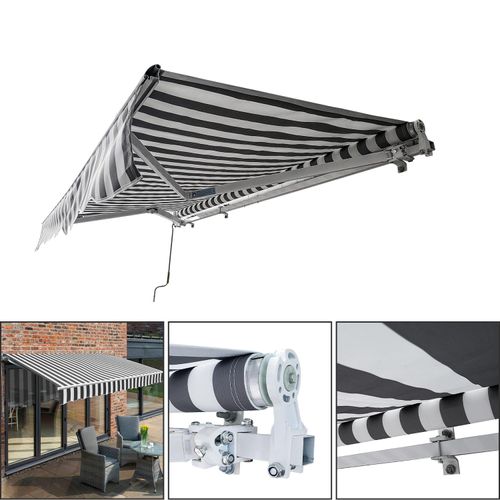 Yakimz Gelenkarmmarkise 350x300cm einziehbare Markise Sonnenschutz Balkonmarkise Gelenkarmmarkise Gelenkarm Sonnenschutz Grau / Weiß