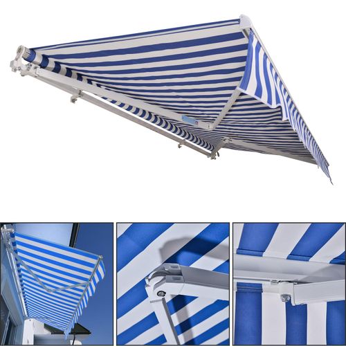 Yakimz Gelenkarmmarkise 350x300cm einziehbare Markise Sonnenschutz Balkonmarkise Gelenkarmmarkise Gelenkarm Sonnenschutz Blau / Weiß