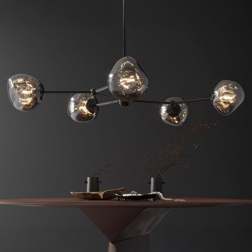 riess-ambiente Design Hängelampe LIQUID DIAMOND 100cm smoke schwarz Glas fünf Schirme Kugelleuchte