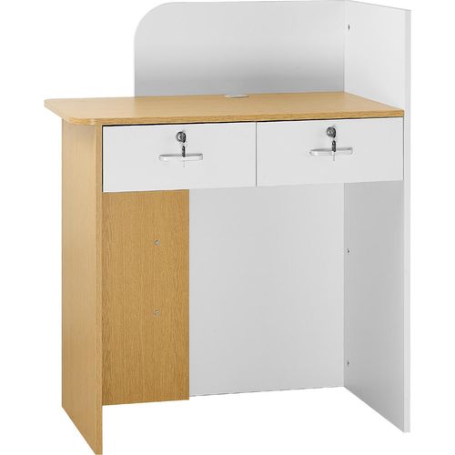 SucceBuy Empfangstheke 80 cm Lang, Rechteckige Rezeptionstheke mit LED-Beleuchtung, 2 Schubladen & Steckdosen, Tresen für Kasse, Lobby, Schönheitssalon, Büro, Hotel, Verkaufstheke aus Spanplatte