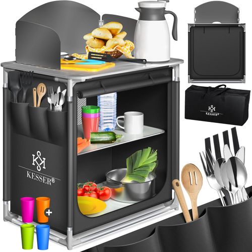 KESSER® Campingschrank, Campingküche mit Aluminiumgestell, inkl.Tragetasche , Kocherschrank für Camping , Campingmöbel , Outdoor