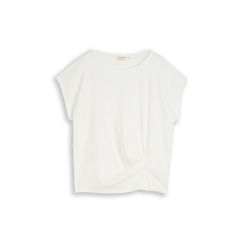 TOM TAILOR Damen T-Shirt mit Knotendetail, weiß, Uni, Gr. S
