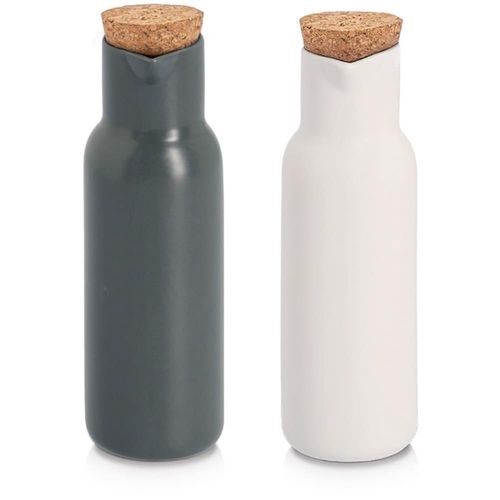 Menage-Set ZELLER PRESENT "Essig-/Ölflasche, 2-tlg.", anthrazit, H:19,5cm Ø:6cm, Menage-Sets, Menage-Set, präziser Ausguss, Korkverschluss, 300 ml