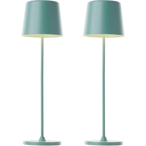 BRILLIANT LED Tischleuchte "Kaami - mobile LED Außen Akku Tischlampe 2er-Set", grün (eisberggrün), Ø 10cm H: 37cm, 2 Stk., Leuchten, 310 lm, Touchdimmer, USB, Akku, Outdoor, Indoor, Akkuleuchte 37cm hoch, LED Tischleuchte