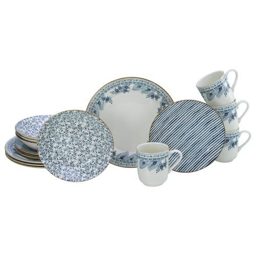 Kombiservice CREATABLE "Euböa, Kombi-Service 16-tlg", blau, 16 Stk., Steingut, Geschirr-Sets, Kombiservice, Blaue Motive