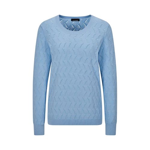 Rundhalspullover GOLDNER "Baumwollpullover mit Zick-Zack-Muster", Damen, Gr. 42, blau (hellblau), Obermaterial: 80% Baumwolle CO. 20% Polyamid PA., gerade, Pullover Rundhalspullover, moderner Wellenstrick