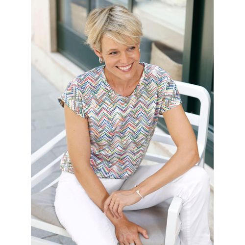 Print-Shirt CLASSIC BASICS "Druck-Shirt", Damen, Gr. 40, eucalyptus, koralle, bedruckt, 100% Baumwolle, gemustert, gepunktet, mehrfarbig, Rundhals, Shirts Print-Shirt