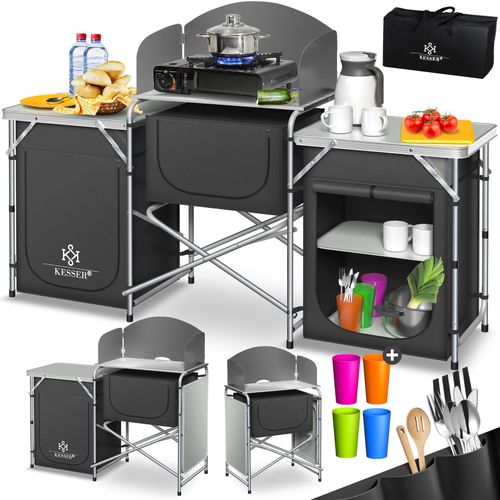 KESSER® Campingschrank, Campingküche mit Aluminiumgestell, inkl.Tragetasche , Kocherschrank für Camping , Campingmöbel , Outdoor