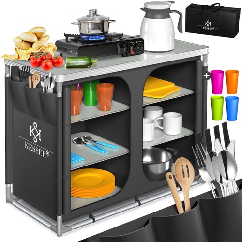 KESSER® Campingschrank, Campingküche mit Aluminiumgestell, inkl.Tragetasche , Kocherschrank für Camping , Campingmöbel , Outdoor