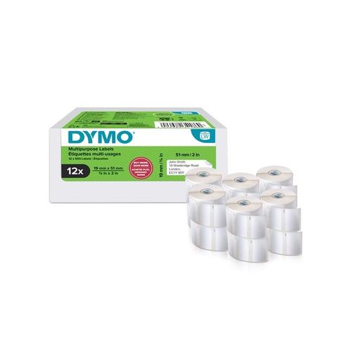 DYMO Authentic LabelWriter Small Multi-Purpose Labels | 19 mm x 51 mm | Self-Adhesive | 12 Rolls of 500 Easy-Peel Labels (6.000 Count) | for LabelWriter Label Makers | Made in Europe