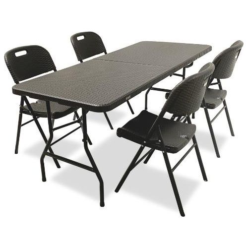 Rijoka Klappbar Gartenmöbel-Set - Rattan Design - Klappmöbel-Set Klapptisch und 4er Klappstuhl | Taupe