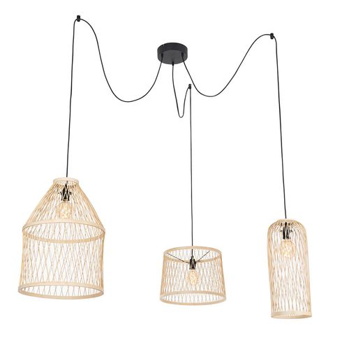Ländliche Hängelampe für den Außenbereich, Rattan, 3 Flammig Calamus
