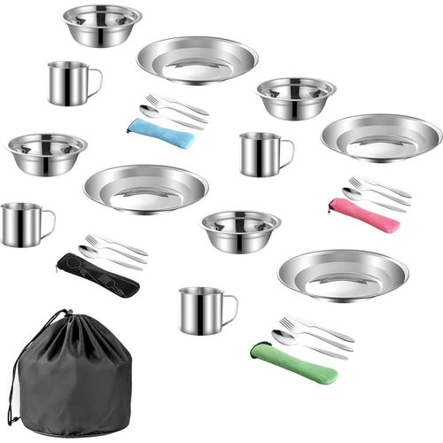 24-teiliges Camping Kochgeschirr Set für 4 Personen - Edelstahl