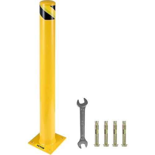 Sicherheitspoller 48" x 4,5" Sicherheitsbarriere-Poller 4-1/2" Außendurchmesser 48" Höhe Gelb pulverbeschichtetes Stahlrohr Sicherheitsbarriere mit 4 en Ankerbolzen für verkehrsreiche Bereiche