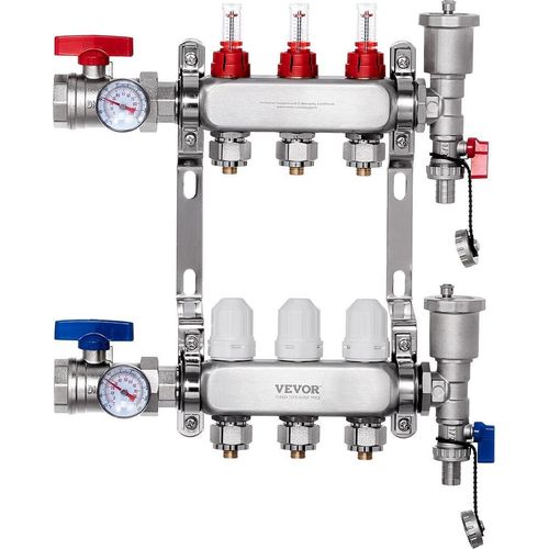 3-fach-Flächenheizungsverteiler 1/2" PEX-Rohr-Fußbodenheizungsverteiler-Set