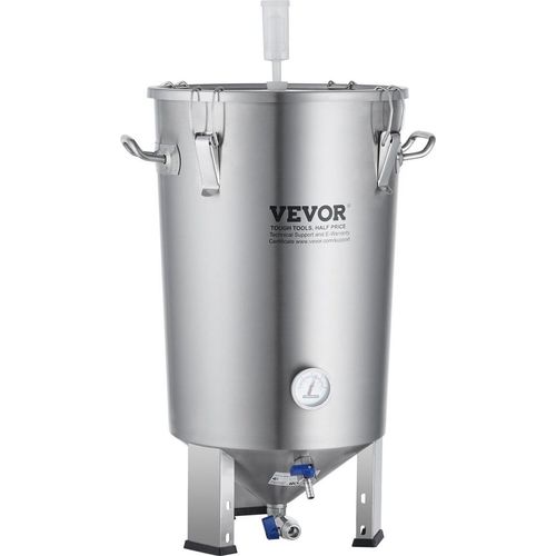 304 Edelstahlkessel, 30 l Bierbrau-Gärbehälter, Braueimer-Gärbehälter zum Bierbrauen, Heimbrauzubehör mit Sockel, Kessel-Suppentopf inklusive Deckel, Griff, Ventil, Zapfhahn, Thermometer