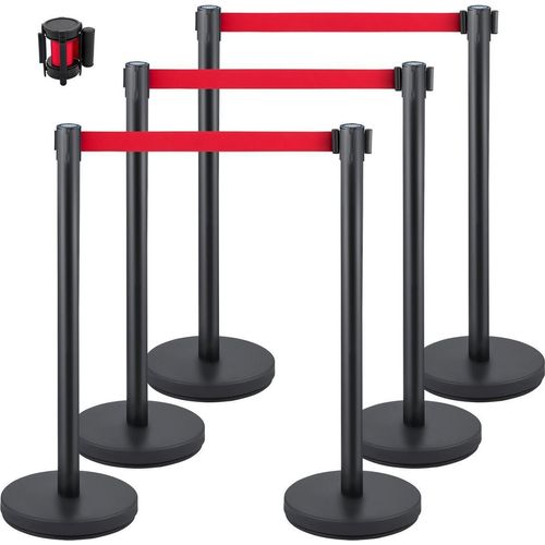 Absperrpfosten, 6er-Set Absperrpfosten-Set, Absperrpfosten-Set mit 2 m langem rotem Rollband, schwarze Absperrvorrichtung mit Gummifuß – einfache Montage zur Absperrung von Menschenmengen