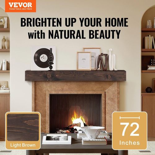 Kaminverkleidung Holzregal Schwebendes rustikales Regal 72" Hellbraun