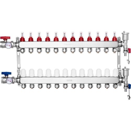12-fach-Flächenheizungsverteiler 1/2" PEX-Rohr-Fußbodenheizungsverteiler-Set