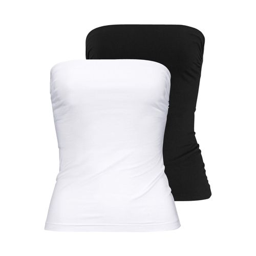 Bandeautop MELROSE, Damen, Gr. 38, schwarz-weiß (weiß, schwarz), Jersey, Obermaterial: 95% Baumwolle, 5% Elasthan, unifarben, Basic, sehr figurbetont, Tops, mit Raffung an der Naht, durchgestepptes Rumpfabschluss