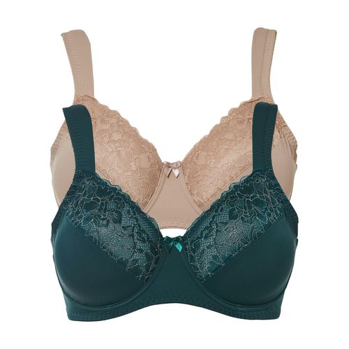 Minimizer-BH BONPRIX "Minimizer-BH mit gepolsterten Trägern (2er Pack)", Damen, Gr. 85, Cup G, grün (tiefgrün, naturstein), Obermaterial: 80% Polyamid, 20% Elasthan. Futter: 90% Polyamid, 10% Elasthan. Spitze: 89% Polyamid, 11% Elasthan, BHs Minimizer-BH, mit gepolsterten Trägern, Minimizer-Passform, mit edler Spitze