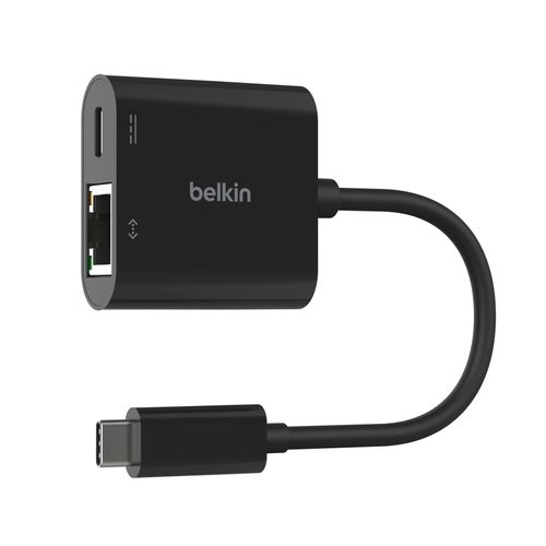 BELKIN Netzwerk-Adapter "Connect USB-C zu Ethernet Adapter + 100 W Power Delivery", schwarz, B:10,2cm H:2,1cm T:10,5cm, Adapter, 10/100/1000 Mbit/s, PD 3.0, Netzwerk-Adapter